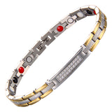 Elegant Two - Tone Stainless Steel Magnetic Therapy Bracelet with Gem Accents for Women