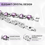 MagEnergy Lymphatic Drainage Magnetic Bracelets for Women Titanium Steel Magnetic Wristbands with Elegant Love Heart Shape Design, Lovely Gift Box with an Adjustment Tool(Heart Purple)