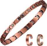 MagEnergy Copper Magnetic Bracelet and Rings for Women, Magnetic Bracelet & Rings with 3500 Gauss Magnets,Adjustable Link Bracelet Copper Ring Jewelry Gifts with Sizing Tool