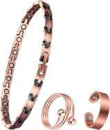 MagEnergy Copper Magnetic Bracelet and Rings for Women, Magnetic Bracelet & Rings with 3500 Gauss Magnets,Adjustable Link Bracelet Copper Ring Jewelry Gifts with Sizing Tool