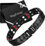MagEnergy Titanium Steel Magnetic Bracelets for Men,4 Element Double Row Ultra Strength Magnets Wristband Magnetic Brazaletes with Adjustable Links Removal Tool & Jewelry Gift Box (Black)
