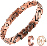 MagEnergy Copper Magnetic Bracelet and Rings for Women, Magnetic Bracelet & Rings with 3500 Gauss Magnets,Adjustable Link Bracelet Copper Ring Jewelry Gifts with Sizing Tool