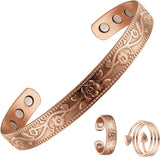 MagEnergy Copper Bracelets for Women for Pain Relief, Magnetic Pure Copper Bracelet Ring Set with 3500 Gauss Magnets, Adjustable Copper Health Jewelry Gifts