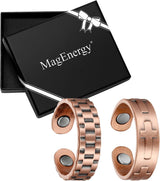 MagEnergy Copper Rings for Men Women, Magnetic Therapy for Arthritis and Joint Pain, 99.9% Pure Copper with Magnets Adjustable Ring for Fingers Thumb-2PCS