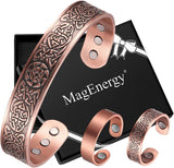 MagEnergy Copper Bracelet for Men 99.9% Pure Copper Magnetic Bangles with 6pcs 3500 Gauss Magnets Adjustable Jewelry Gift