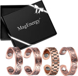 MagEnergy Copper Rings for Men Women, Magnetic Therapy for Arthritis and Joint Pain, 99.9% Pure Copper with Magnets Adjustable Ring for Fingers Thumb-2PCS