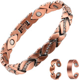 MagEnergy Copper Magnetic Bracelet and Rings for Women, Magnetic Bracelet & Rings with 3500 Gauss Magnets,Adjustable Link Bracelet Copper Ring Jewelry Gifts with Sizing Tool