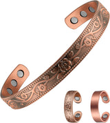 MagEnergy Copper Bracelets for Women for Pain Relief, Magnetic Pure Copper Bracelet Ring Set with 3500 Gauss Magnets, Adjustable Copper Health Jewelry Gifts