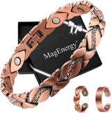MagEnergy Copper Magnetic Bracelet and Rings for Women, Magnetic Bracelet & Rings with 3500 Gauss Magnets,Adjustable Link Bracelet Copper Ring Jewelry Gifts with Sizing Tool