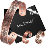 MagEnergy Copper Bracelet for Men 99.9% Pure Copper Magnetic Bangles with 6pcs 3500 Gauss Magnets Adjustable Jewelry Gift