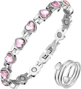 MagEnergy Lymphatic Drainage Magnetic Bracelets for Women Titanium Steel Magnetic Wristbands with Elegant Love Heart Shape Design, Lovely Gift Box with an Adjustment Tool(Heart Purple)