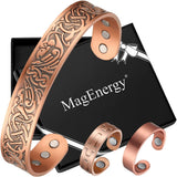MagEnergy Copper Bracelet for Men 99.9% Pure Copper Magnetic Bangles with 6pcs 3500 Gauss Magnets Adjustable Jewelry Gift