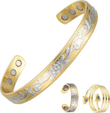 MagEnergy Copper Bracelets for Women for Pain Relief, Magnetic Pure Copper Bracelet Ring Set with 3500 Gauss Magnets, Adjustable Copper Health Jewelry Gifts