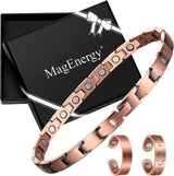 MagEnergy Copper Magnetic Bracelet and Rings for Women, Magnetic Bracelet & Rings with 3500 Gauss Magnets,Adjustable Link Bracelet Copper Ring Jewelry Gifts with Sizing Tool