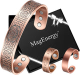 MagEnergy Copper Bracelet for Men 99.9% Pure Copper Magnetic Bangles with 6pcs 3500 Gauss Magnets Adjustable Jewelry Gift