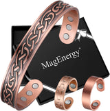 MagEnergy Copper Bracelet for Men 99.9% Pure Copper Magnetic Bangles with 6pcs 3500 Gauss Magnets Adjustable Jewelry Gift