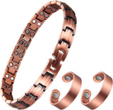 MagEnergy Copper Magnetic Bracelet and Rings for Women, Magnetic Bracelet & Rings with 3500 Gauss Magnets,Adjustable Link Bracelet Copper Ring Jewelry Gifts with Sizing Tool