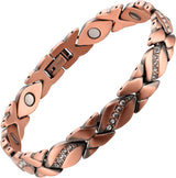 MagEnergy Copper Magnetic Bracelet and Rings for Women, Magnetic Bracelet & Rings with 3500 Gauss Magnets,Adjustable Link Bracelet Copper Ring Jewelry Gifts with Sizing Tool