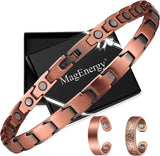 MagEnergy Copper Magnetic Bracelet and Rings for Women, Magnetic Bracelet & Rings with 3500 Gauss Magnets,Adjustable Link Bracelet Copper Ring Jewelry Gifts with Sizing Tool