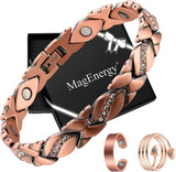 MagEnergy Copper Magnetic Bracelet and Rings for Women, Magnetic Bracelet & Rings with 3500 Gauss Magnets,Adjustable Link Bracelet Copper Ring Jewelry Gifts with Sizing Tool