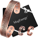 MagEnergy Copper Bracelet for Men 99.9% Pure Copper Magnetic Bangles with 6pcs 3500 Gauss Magnets Adjustable Jewelry Gift
