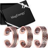 MagEnergy Copper Rings for Men Women, Magnetic Therapy for Arthritis and Joint Pain, 99.9% Pure Copper with Magnets Adjustable Ring for Fingers Thumb-2PCS