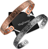 MagEnergy Copper Bracelets for Women for Pain Relief, Magnetic Pure Copper Bracelet Ring Set with 3500 Gauss Magnets, Adjustable Copper Health Jewelry Gifts
