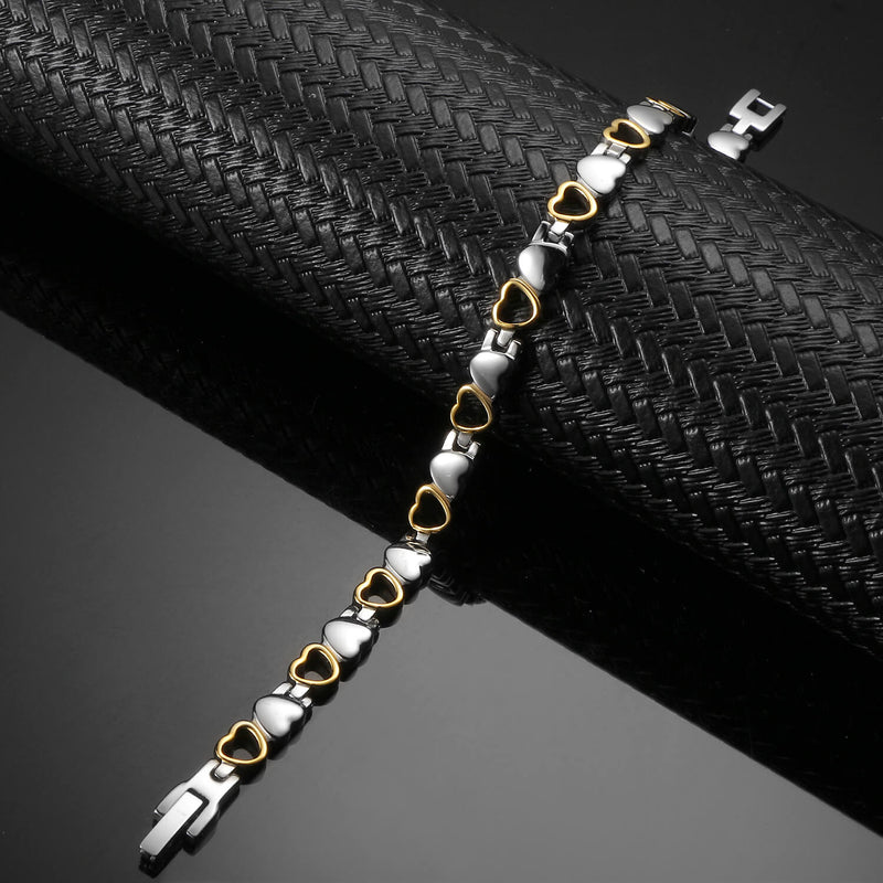 Heart - Shaped Stainless Steel Magnetic Therapy Bracelets for Women