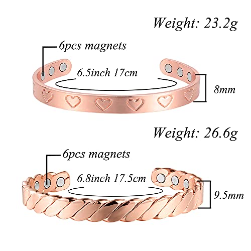 MagEnergy Copper Magnetic Bracelet for Men and Women 6.8inches Adjustable to Fit Most Wrist-2PCK