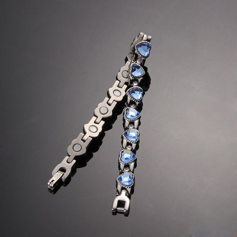 Sparkling Heart - Shaped Gemstone Magnetic Therapy Ladies' Bracelet