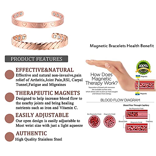 MagEnergy Copper Magnetic Bracelet for Men and Women 6.8inches Adjustable to Fit Most Wrist-2PCK