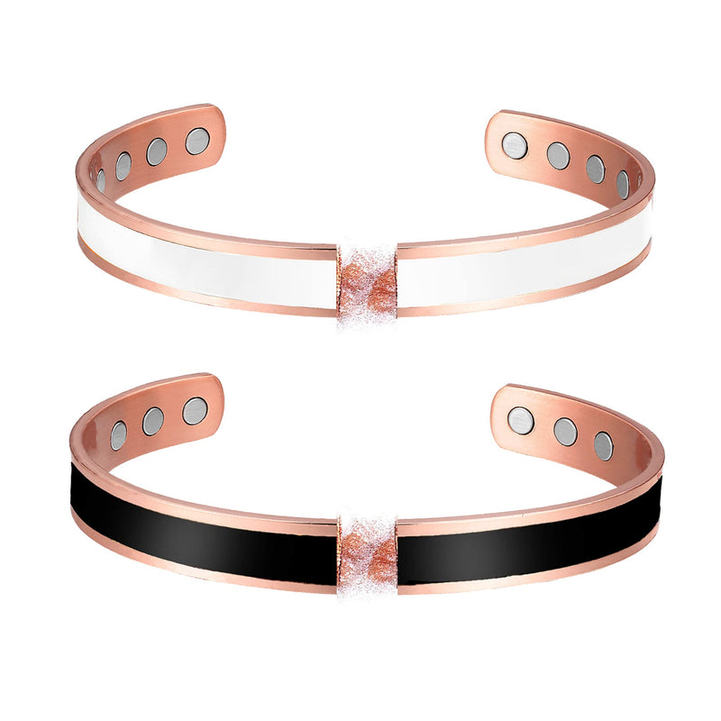 BioMag Magnetic Copper Bracelet for Women 6.3inches Adjustablet Copper Bracelet-2PCK(Black and White)…