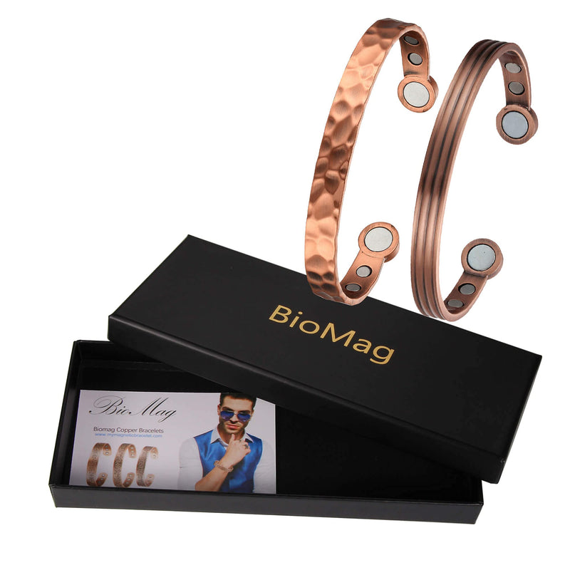 BioMag Magnetic Copper Bracelets for Men and Woman with Power Magnets Two Size Adjustable Bracelets - 2PCK