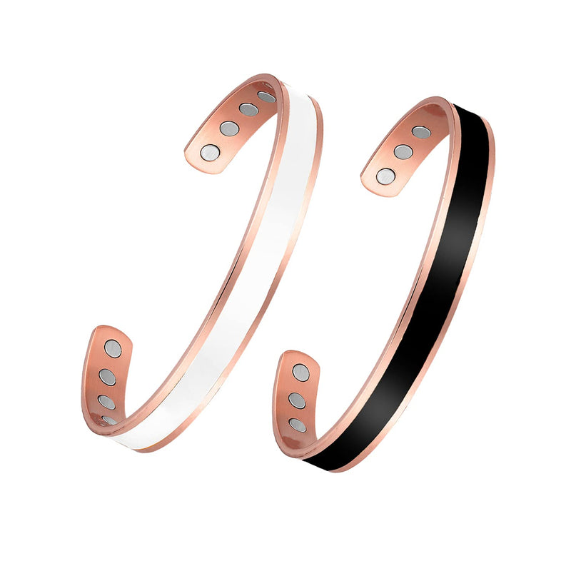 BioMag Magnetic Copper Bracelet for Women 6.3inches Adjustablet Copper Bracelet-2PCK(Black and White)…