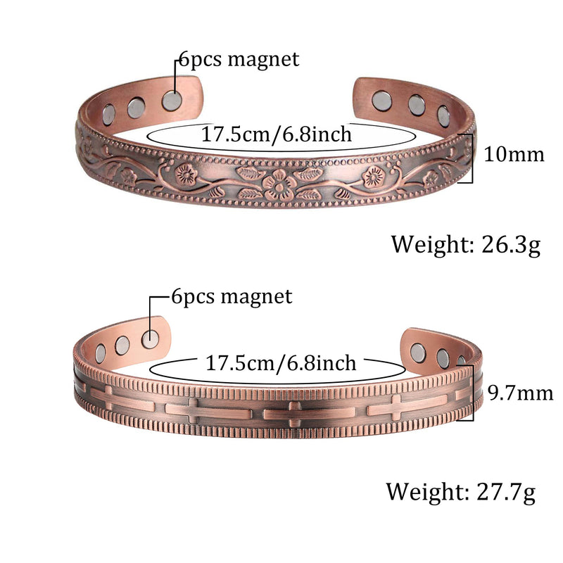 BioMag Magnetic Copper Bracelet for Women Copper Magnet Bracelet 6.8 Inches Adjustable to Fit Most Wrist-2 PCK