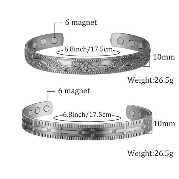 BioMag Magnetic Copper Bracelet for Women Men 6.8inch Adjustable to Fit Most Wrist-2PCK (Plum Blossom-Cross Bracelet)