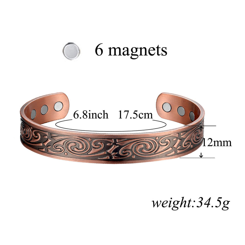 BioMag Viking Mens Copper Bracelets Jewelry Pure Copper Magnetic Therapy Bracelet for Dad Birthday Gifts 6.8inches-2PCK