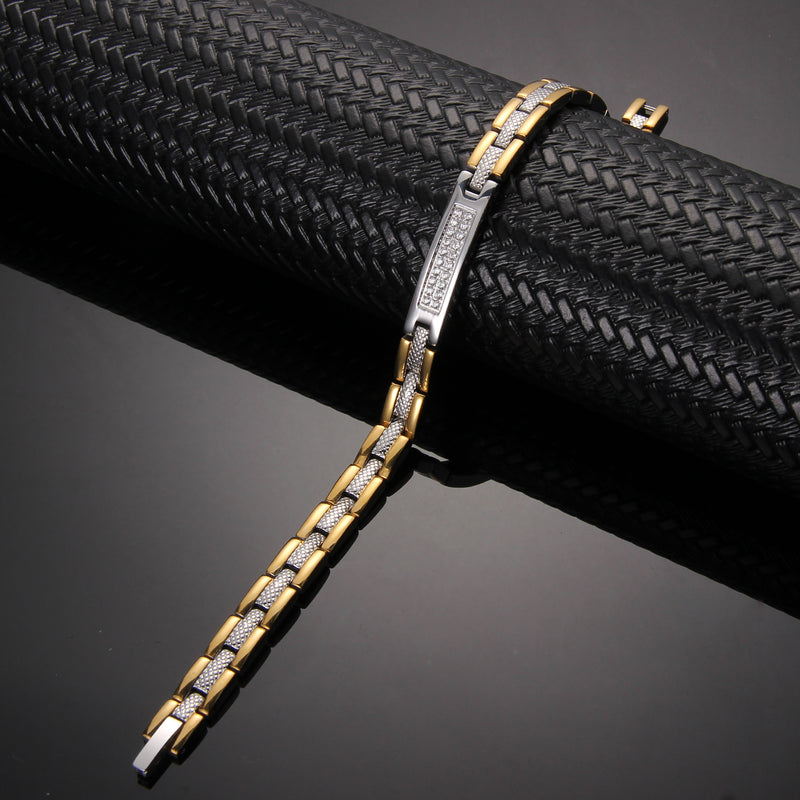 Elegant Two - Tone Stainless Steel Magnetic Therapy Bracelet with Gem Accents for Women