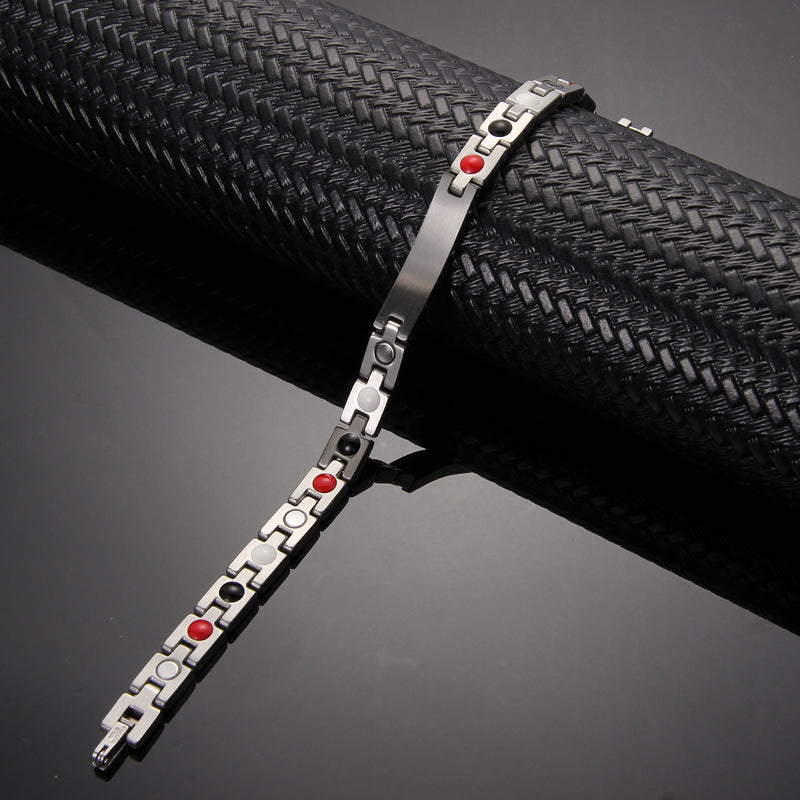 Elegant Two - Tone Stainless Steel Magnetic Therapy Bracelet with Gem Accents for Women