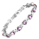 Sparkling Heart - Shaped Gemstone Magnetic Therapy Ladies' Bracelet