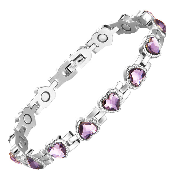Sparkling Heart - Shaped Gemstone Magnetic Therapy Ladies' Bracelet