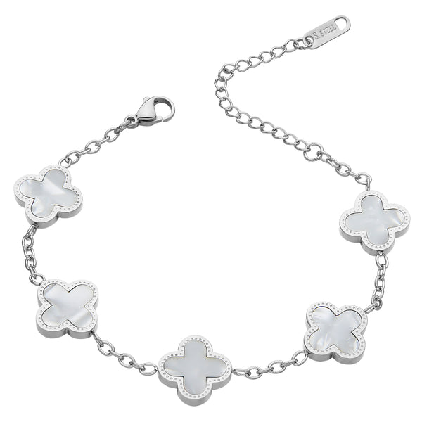 Magnetic Clover Bracelet for Women Four Leaf Clover Bracelet Mother of Pearl Lovely Gift for Lymph Detox Arthritis Pain Relief