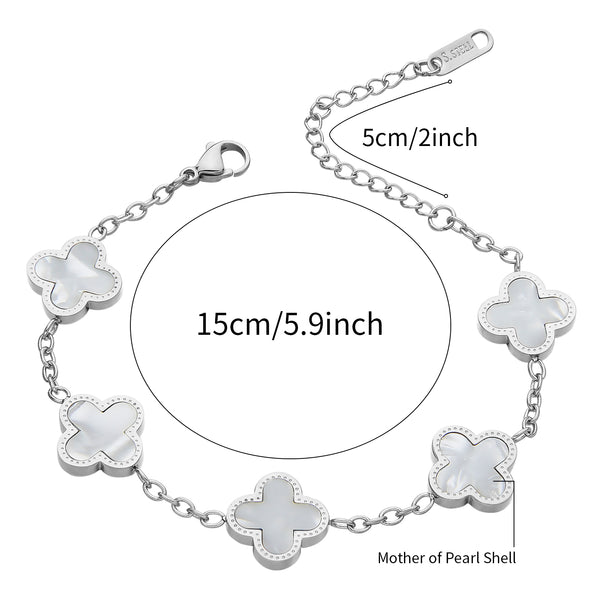 Magnetic Clover Bracelet for Women Four Leaf Clover Bracelet Mother of Pearl Lovely Gift for Lymph Detox Arthritis Pain Relief