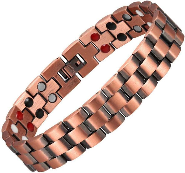 MagEnergy Copper Magnetic Bracelets for Men Double Row Strength Magnets with Removal Tool and Gift Box (Link Bracelet A)