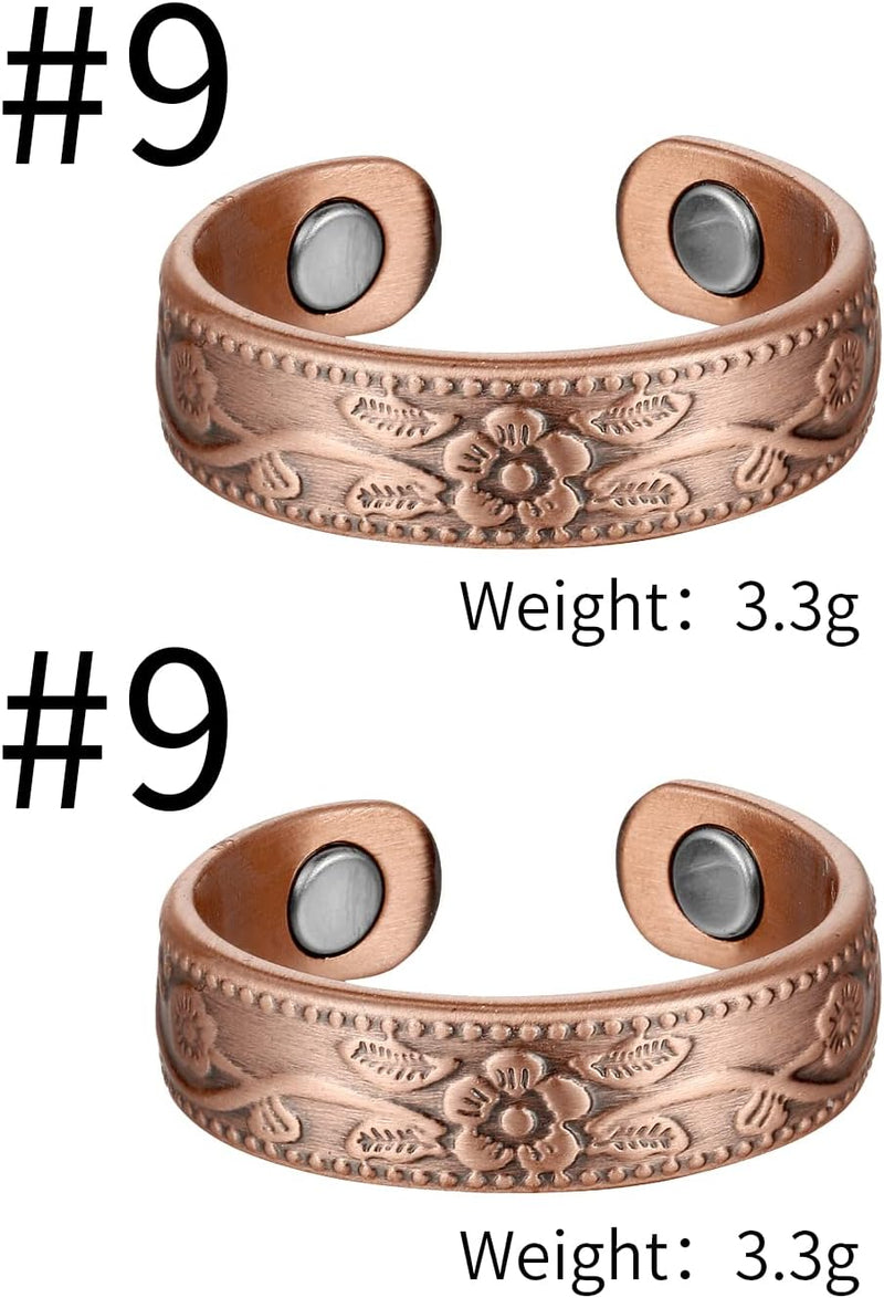 MagEnergy Copper Ring for Women Ladies Fingers Thumb Adjustable 99.9% Solid Pure Copper Vintage Flower Jewelry Gift 4 Pcs