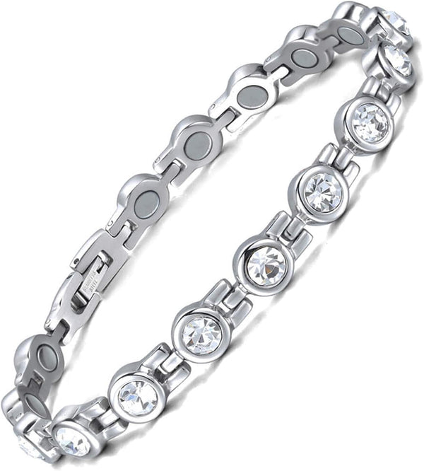 MagEnergy Titanium Steel Bracelets Crystal Magnetic Bracelet for Women Mom Mother Thanksgiving Day Christmas Gift (Silver)