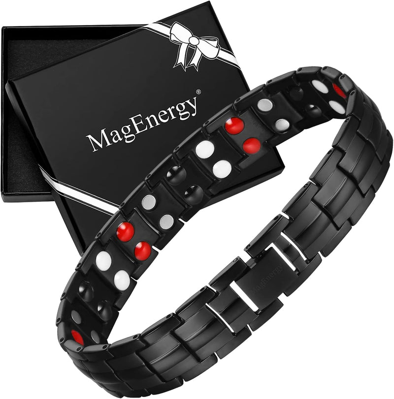 MagEnergy Pure Titaniums Magnetic Bracelet for Men Magnetic Bracelet with Powerful Magnets, Adjustable Bracelet Jewelry Gift (Black 1)