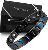 MagEnergy Magnetic Titanium Steel Bracelet and Copper Rings for Men for Arthritis and Pain Relief Carpal Tunnel,Adjustable Jewelry Gift(Set of 3)