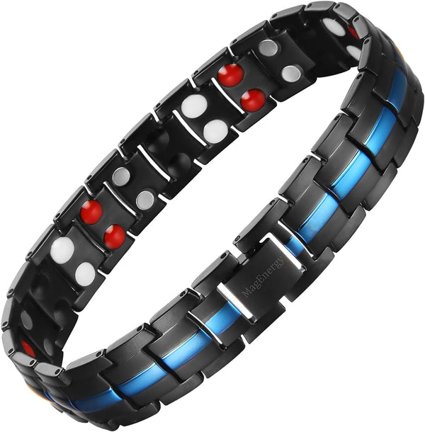 MagEnergy Pure Titaniums Magnetic Bracelet for Men Magnetic Bracelet with Powerful Magnets, Adjustable Bracelet Jewelry Gift (Black 1)