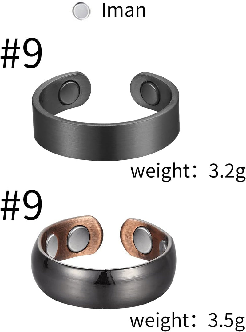 MagEnergy Magnetic Titanium Steel Bracelet and Copper Rings for Men for Arthritis and Pain Relief Carpal Tunnel,Adjustable Jewelry Gift(Set of 3)